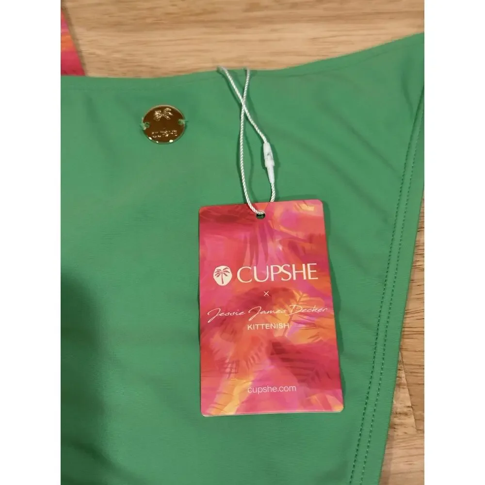 Cupshe x Jessie James Decker Bikini Set NWT Green Ring Detail Top L Bottom Med